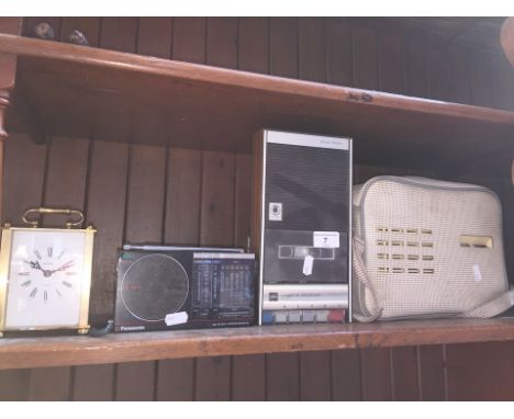 A group of 3 vintage items to include small Philips reel to reel player, a Toshiba cassette recorder and a small Panasonic ra