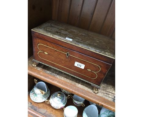 Regency period brass inlaid rosewood tea caddy - broken hinge 