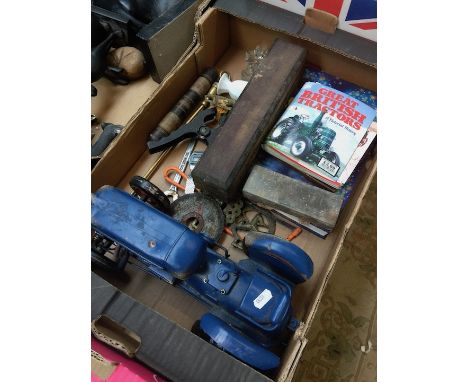 Box of items inc. model tractor 