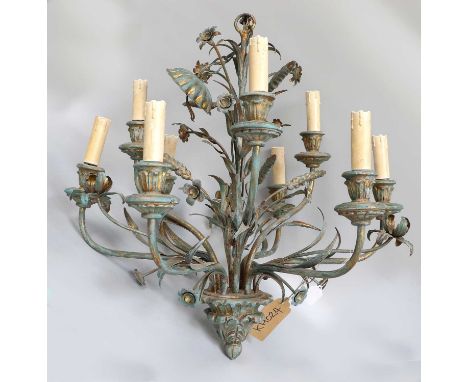 A Painted and Parcel-Gilt Nine Light Electrolier of Naturalistic Form, 60cm drop