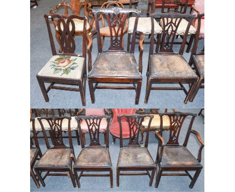 A Set of 19th Century Mahogany Dining Chairs (4+2) in the Chippendale style, with pierced splats, drop in seats, including tw
