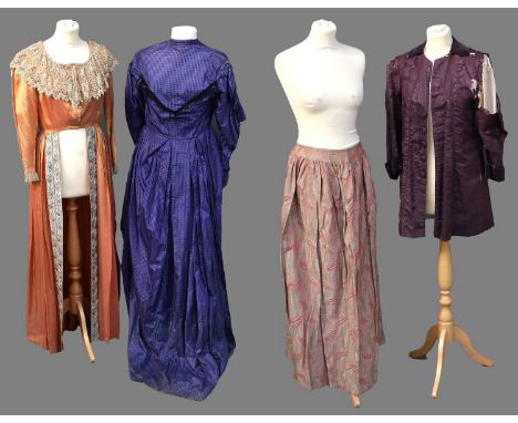 Late 19th Century and Later Costume, comprising a Victorian purple and black checked silk dress, with a woven and beaded blac