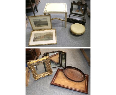 A 19th Century Dutch Mahogany Mirror Frame, A Black Japanned Triptych Toilet Mirror, A Similar Toilet Mirror, A Gilt Picture 