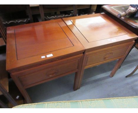 Pair of 20th Century Chinese hardwood single draw lamp tables 