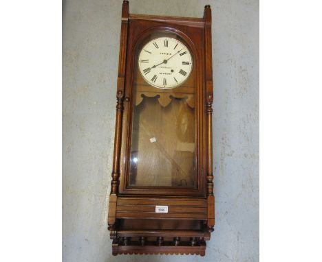 Late 19th Century walnut wall clock, the circular enamel dial inscribed Garlick Newbury with a Seth Thomas single train movem