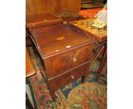 George III mahogany shell and line inlaid night commode 