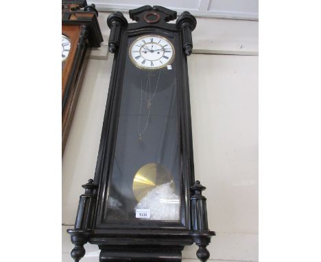 Late 19th / early 20th Century ebonised cased Vienna style wall clock, the circular enamel dial with Roman numerals, subsidia