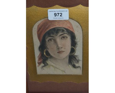 19th Century oak framed watercolour portrait of a girl, together with a watercolour entitled ' May You Make Ends Meet in 1929