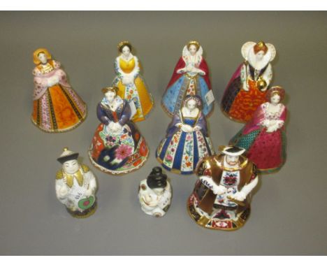 Set of seven Royal Worcester candle snuffers, ' Henry VIII and His Six Wives ', together with three other candle snuffers, ' 
