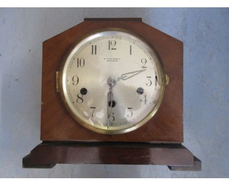 1920's Mahogany cased mantel clock having three train movement striking on gongs 