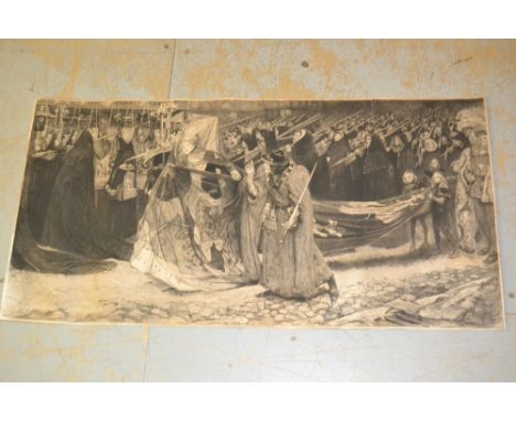 20th Century unframed mixed media portrait of a lady together with a 19th Century unframed black and white engraving after Ab