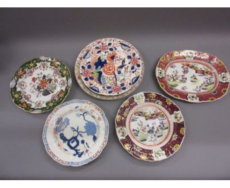 Collection of eight various 19th Century Ironstone plates by Masons and others 