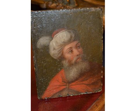 Small antique oil painting on oak panel, portrait of a bearded gentleman, 6ins x 4.5ins, unframed 