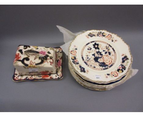 20th Century Masons Ironstone cheese dish and cover, together with ten similar plates 