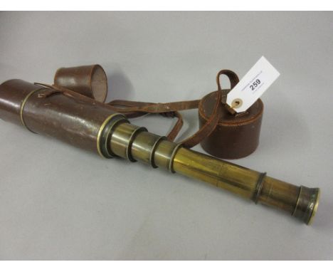 Broadhurst Clarkson and Co. large five drawer brass and leather cased telescope 