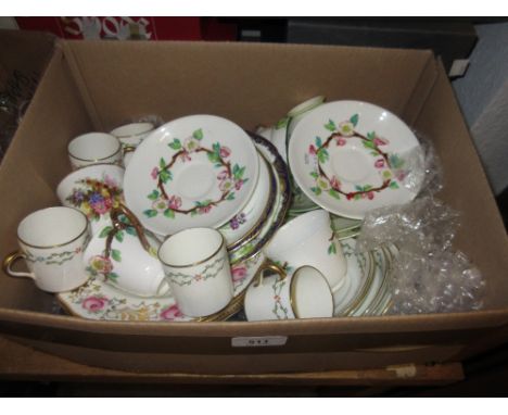 Royal Worcester porcelain floral painted cup and saucer, pair of 19th Century floral relief moulded cups and saucers, set of 