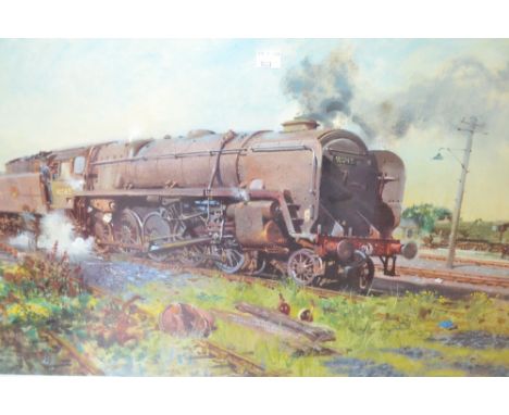 Terence Cuneo, pair of signed limited edition colour prints, railway locomotives, City of London, and Autumn of Steam, gilt f