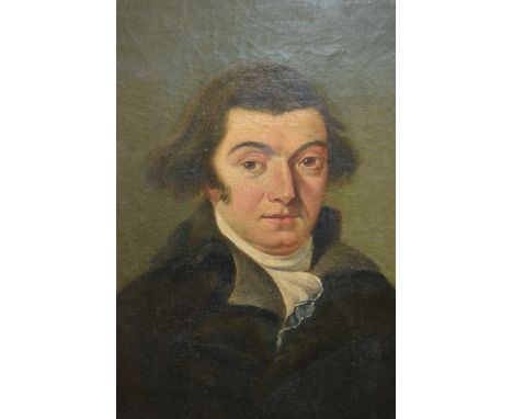 Early 19th Century oil on canvas, half length portrait of a gentleman, unframed, 25.5ins x 19ins 