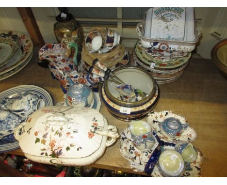 Pottery and silver plate mounted salad bowl with matching servers, similar part teaset, a large pottery tureen and cover with