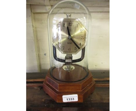 Bulle chrome electric mantel clock under glass dome with mahogany stand, 10.5ins high 