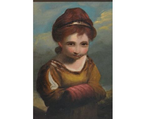 19th Century oil on canvas, half length portrait of a girl, 13ins x 11ins, framed, together with an oil on canvas applied to 