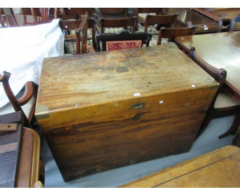 Large 19th Century brass mounted camphor wood campaign trunk with brass carrying handles, with a zinc lined interior30.75ins 