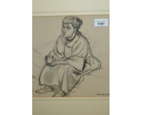 John Melville signed charcoal drawing, portrait of a seated lady, 11ins x 10ins 