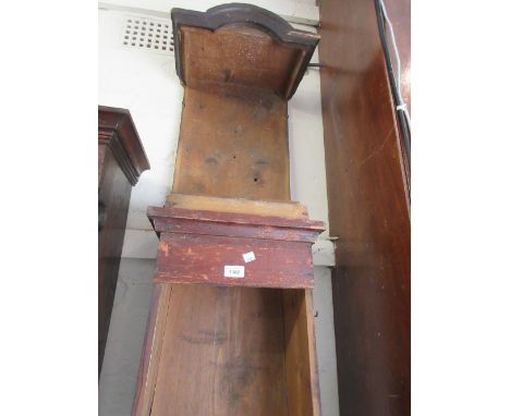 19th Century French stained pine longcase clock, with a broken arch hood above a panelled door with glass bullseye, the Comto