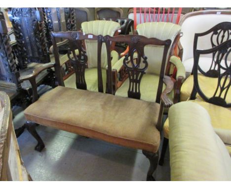 19th Century mahogany chair back sofa in Georgian style with double pierced splat back above an overstuffed seat raised on ca