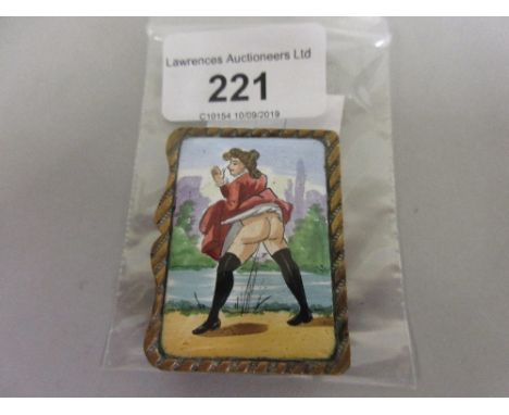 19th Century metal vesta case, the cover enamel decorated with erotic portrait of a lady 