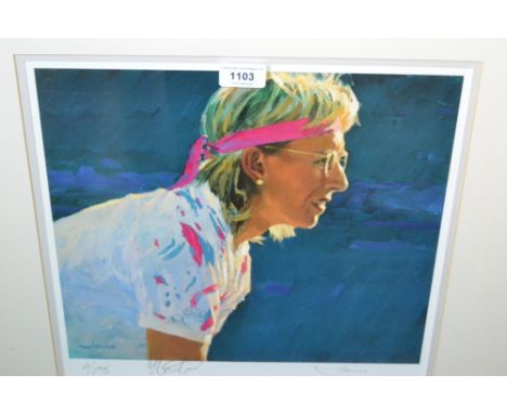 John Jonas, signed artist's proof print, portrait of Martina Navratilova, signed by the artist and subject 
