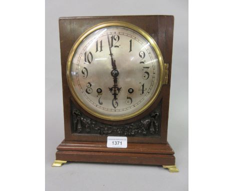 Mahogany bracket clock, the silvered dial with Arabic numerals and two train movement striking on gongs, by Winterhalder & Ho