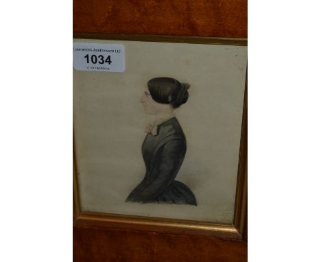 19th Century maplewood framed watercolour, portrait of a lady, 6ins x 5ins 