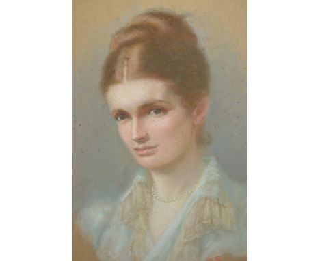 19th Century pastel portrait of a lady, signed with initials E.S. and dated 1890 together with a reproduction French poster24