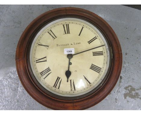 19th Century circular mahogany wall clock, the painted and enamel dial with Roman numerals, inscribed Barraud & Lund, London,
