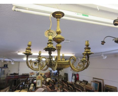 Gilt metal six branch chandelier with ceiling rose 