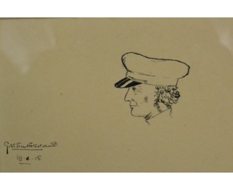Graham Sutherland, small early ink drawing, ' A Littlehampton Fisherman ', signed G.V. Sutherland and dated 15/4/18,  the ima