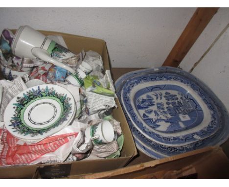 Three 19th Century graduated blue and white transfer printed meat plates and an Adderleys Alton pattern coffee set 
