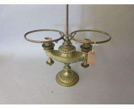 Large cast brass twin light adjustable table lamp in the form of an oil lamp 