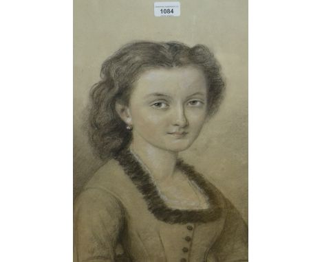 19th Century pencil sketch, head and shoulder portrait of a lady, signed Baudu, dated 1846, 24ins x 18ins framed 