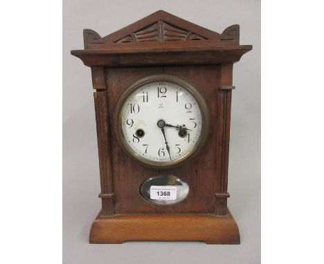 Ansonia walnut cased mantel clock, together with an ebonised two train mantel clock 