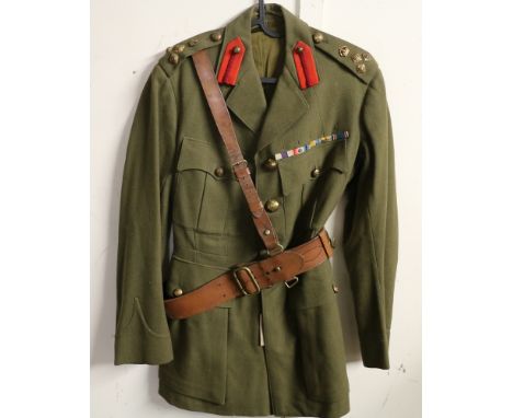 British Army dress uniform jacket with brass George VI buttons by Pitt and Co, epaulette stars and crown insignia for the ran