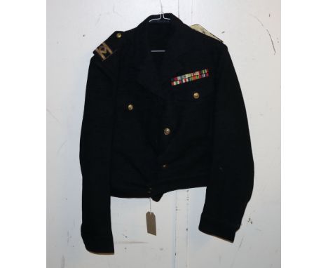 British Royal Navy dress uniform jacket having W Hill &amp; Co label "Size 26" and "J Clegg", brass naval buttons by Bliss Br