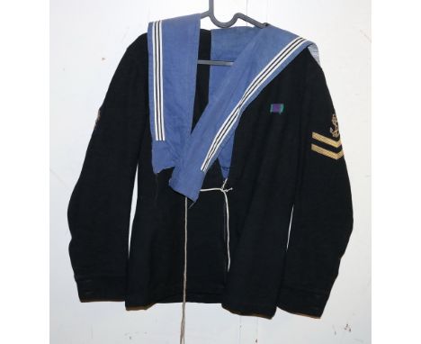 British Royal Navy dress uniform jacket having C H Bernard &amp; Sons Ltd of Harwich label, bullion wire crossed canon, stars