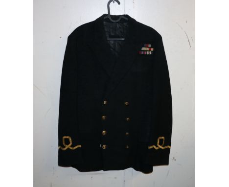 British Royal Navy dress uniform jacket having C G Bernard &amp; Sons Ltd of Harwick label "Kleckham July 1967", with brass n