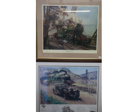 TERENCE TENISON CUNEO CVO OBE RGI FGRA (1907-1996)&nbsp;Bentley V "Blue Train"&nbsp;Framed print, frame size 96cm x 87cm also