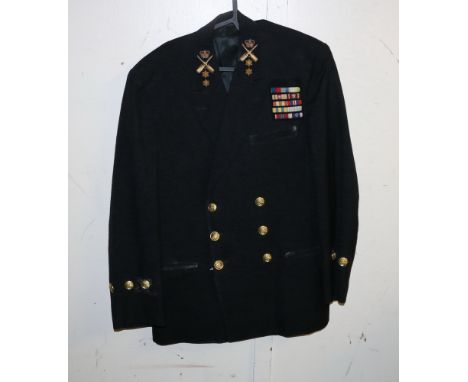 British Royal Navy dress uniform jacket having Jackson of Hong Kong label with brass naval buttons by Firmin, bullion wire co