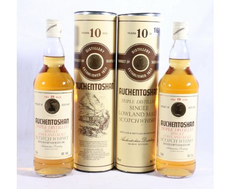 Two bottles of AUCHENTOSHAN 10 year old triple distilled Lowland single malt Scotch whisky, distilled and bottled for Auchent