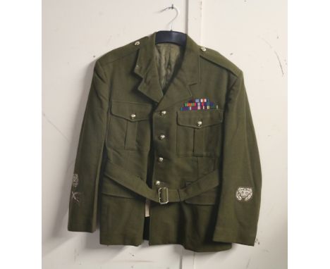 British Army dress uniform jacket having H Lotery and Co (Uniforms) Ltd label dated 1965 "Jenkins 2 Gren Guards" with warrant