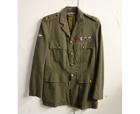 British Army dress uniform jacket having Hawkes &amp; Co Ltd of Savile Row label "Captain W....." with Royal Tank Regiment RT